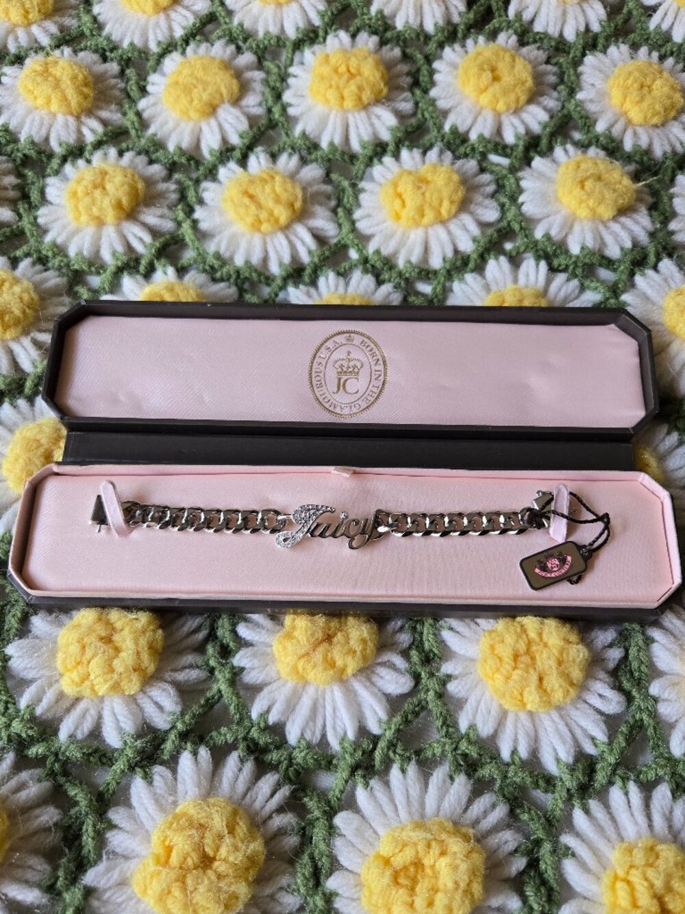 Juicy Couture Rhinestone Script Link Bracelet